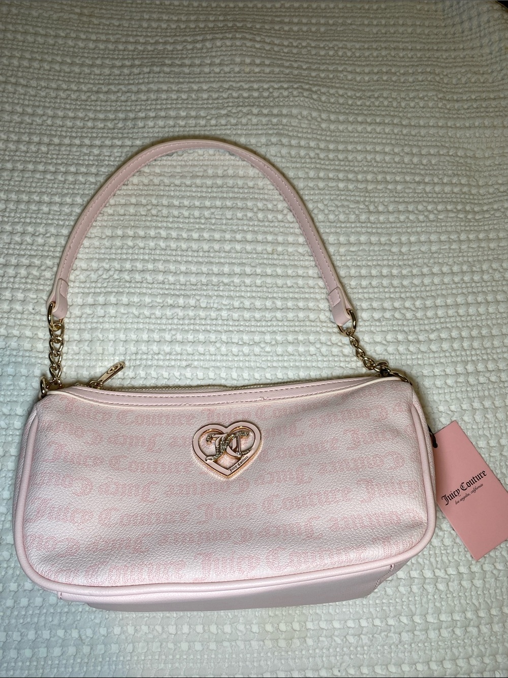 NWT Juicy Couture Light Baby Pink Heart Crystal Emblem Shoulder Bag💗